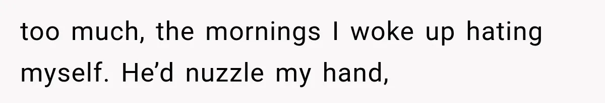 too much, the mornings I woke up hating myself. He’d nuzzle my hand,