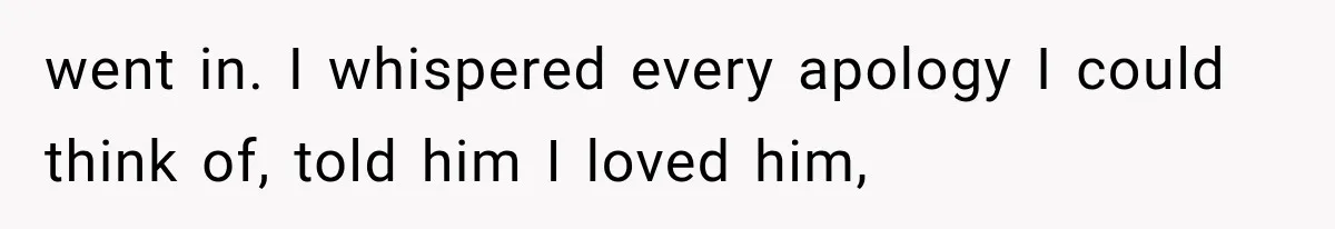went in. I whispered every apology I could think of, told him I loved him,