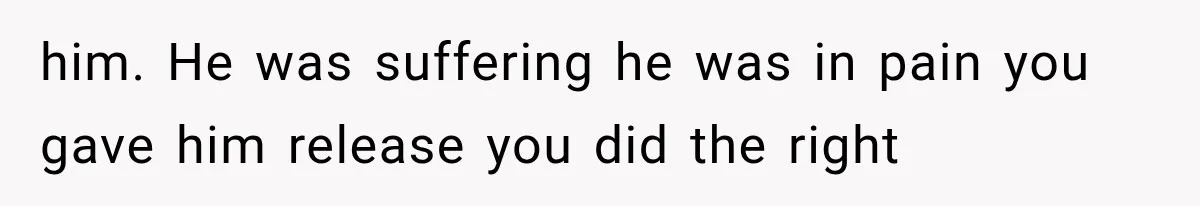 him. He was suffering he was in pain you gave him release you did the right