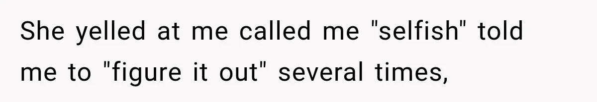 She yelled at me called me "selfish" told me to "figure it out" several times,