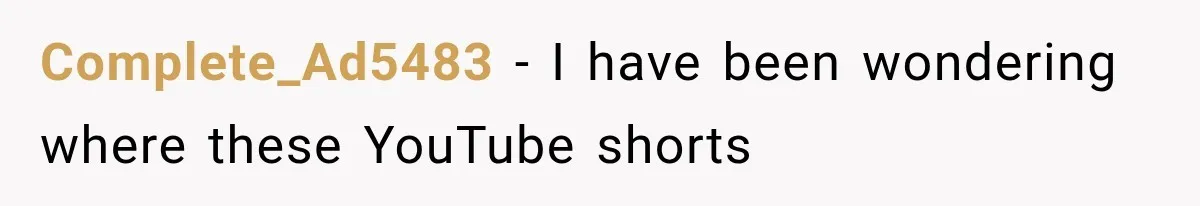 Complete_Ad5483 − I have been wondering where these YouTube shorts