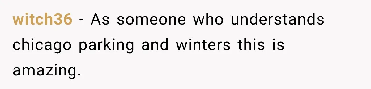 witch36 − As someone who understands chicago parking and winters this is amazing.