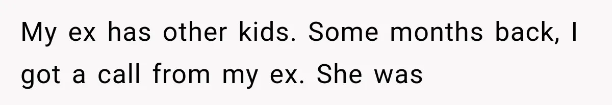 My ex has other kids. Some months back, I got a call from my ex. She was