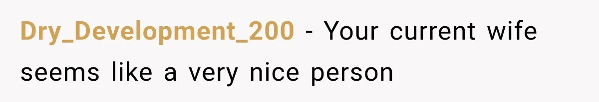 Dry_Development_200 − Your current wife seems like a very nice person