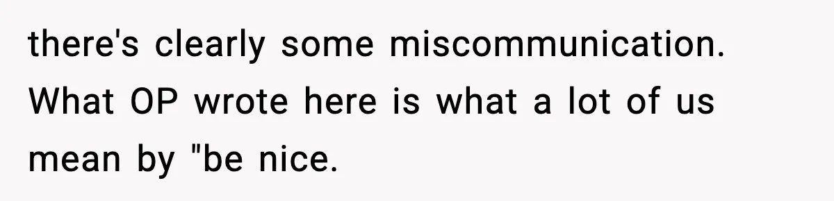 there's clearly some miscommunication. What OP wrote here is what a lot of us mean by "be nice.
