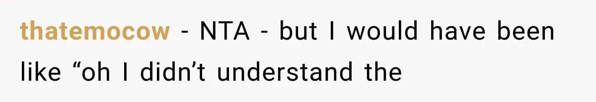 thatemocow − NTA - but I would have been like “oh I didn’t understand the