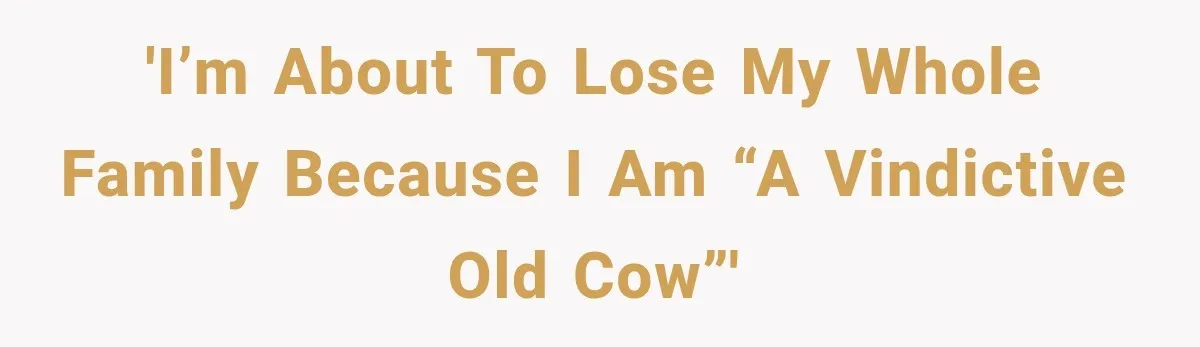 'I’m about to lose my whole family because I am “a vindictive old cow”'