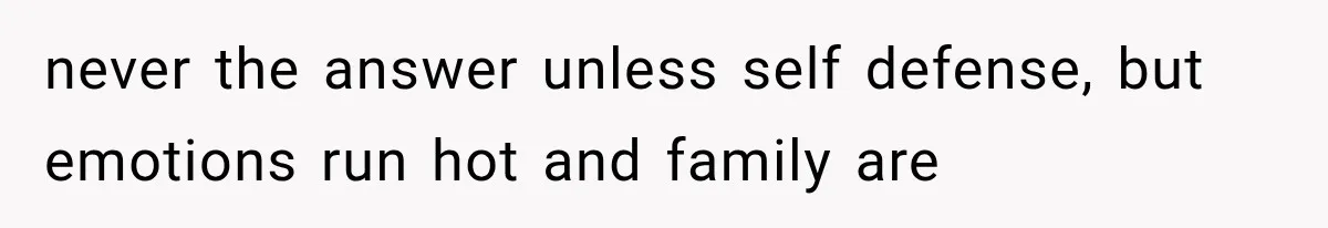 never the answer unless self defense, but emotions run hot and family are