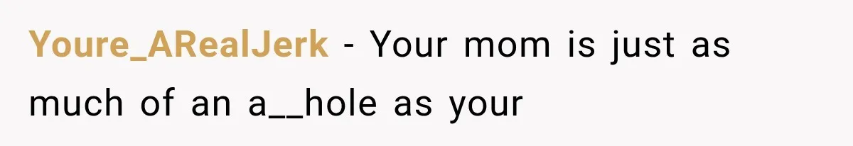 Youre_ARealJerk − Your mom is just as much of an a__hole as your