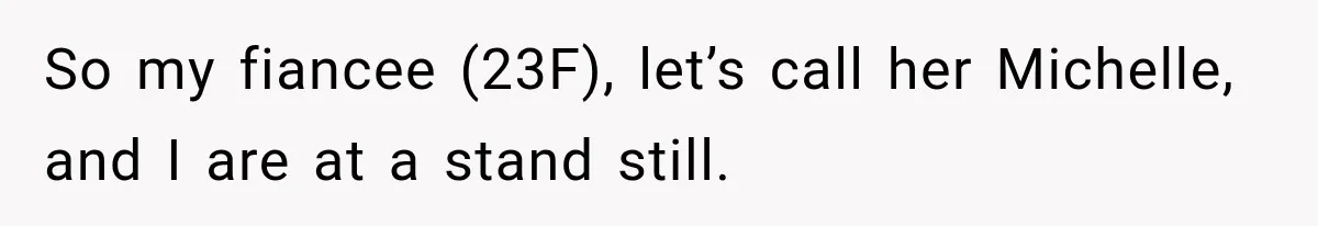 So my fiancee (23F), let’s call her Michelle, and I are at a stand still.