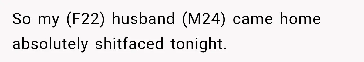 So my (F22) husband (M24) came home absolutely shitfaced tonight.