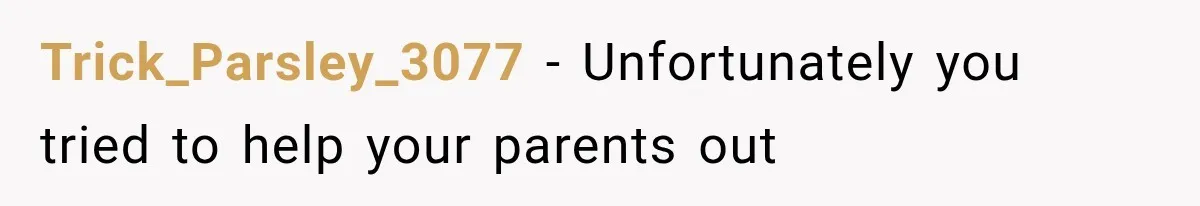 Trick_Parsley_3077 − Unfortunately you tried to help your parents out