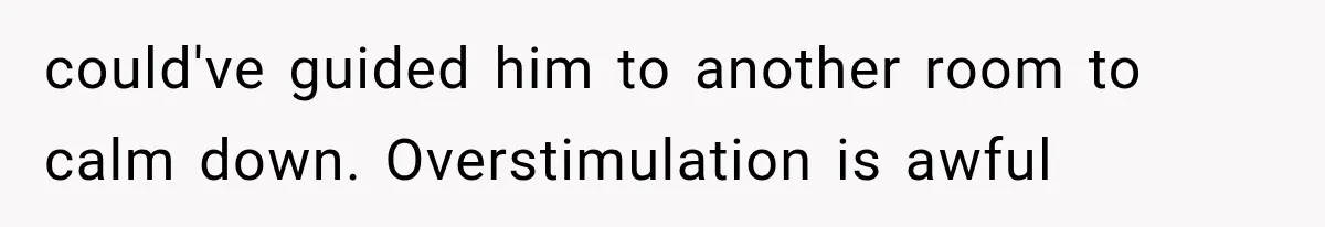 could've guided him to another room to calm down. Overstimulation is awful