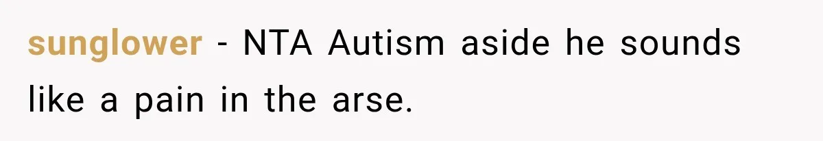 sunglower − NTA Autism aside he sounds like a pain in the arse.