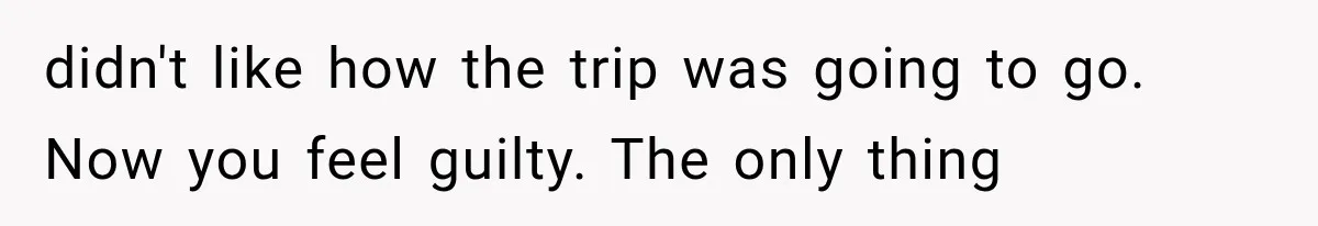 didn't like how the trip was going to go. Now you feel guilty. The only thing