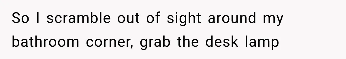 So I scramble out of sight around my bathroom corner, grab the desk lamp