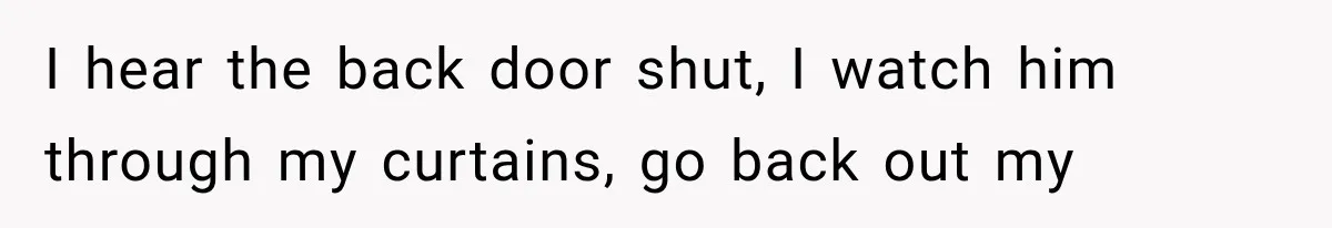 I hear the back door shut, I watch him through my curtains, go back out my