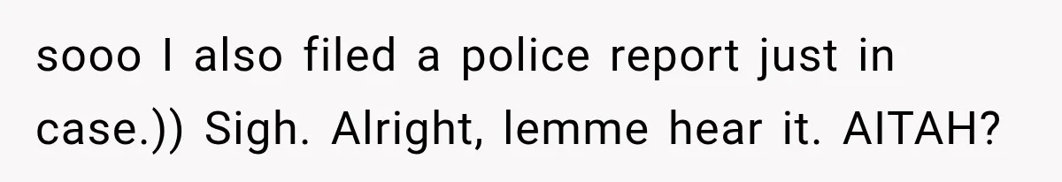 sooo I also filed a police report just in case.)) Sigh. Alright, lemme hear it. AITAH?