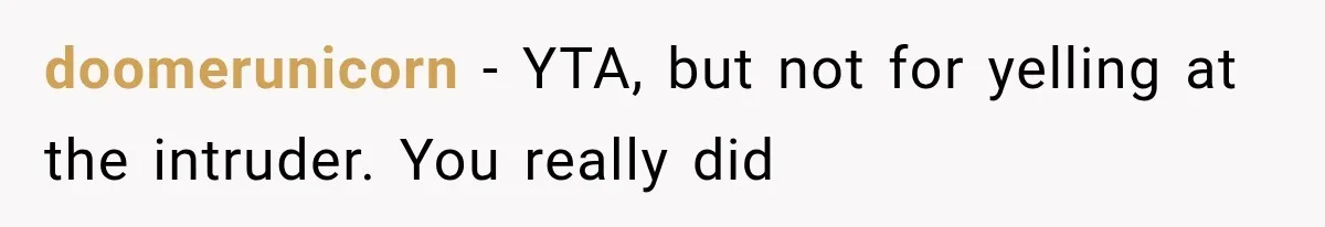 doomerunicorn − YTA, but not for yelling at the intruder. You really did