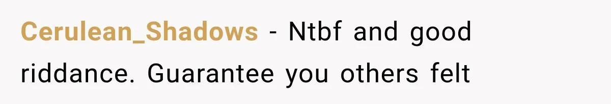 Cerulean_Shadows − Ntbf and good riddance. Guarantee you others felt