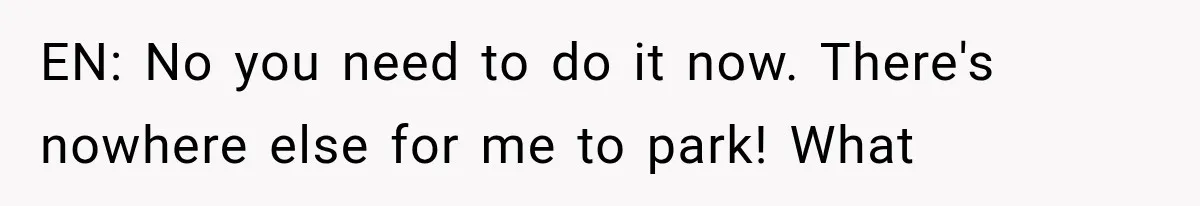 EN: No you need to do it now. There's nowhere else for me to park! What