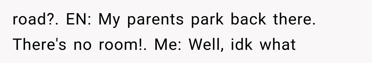 road?. EN: My parents park back there. There's no room!. Me: Well, idk what