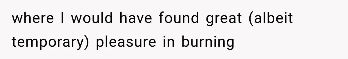 where I would have found great (albeit temporary) pleasure in burning