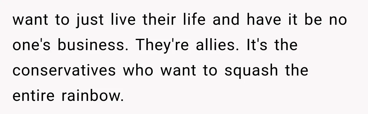 want to just live their life and have it be no one's business. They're allies. It's the conservatives who want to squash the entire rainbow.