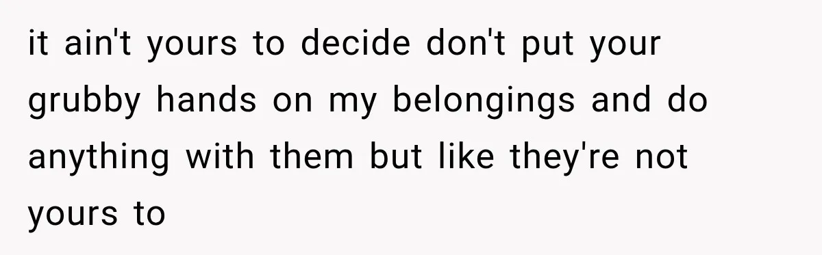 it ain't yours to decide don't put your grubby hands on my belongings and do anything with them but like they're not yours to