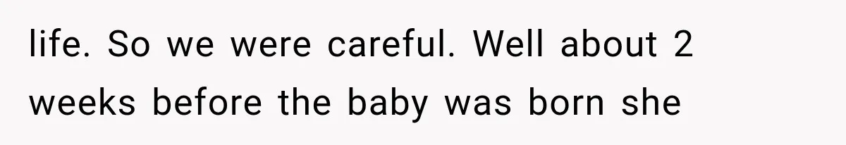 life. So we were careful. Well about 2 weeks before the baby was born she