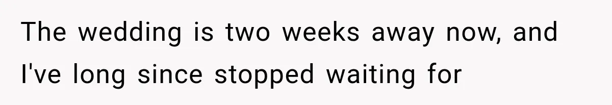The wedding is two weeks away now, and I've long since stopped waiting for