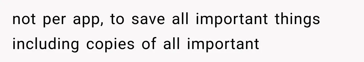 not per app, to save all important things including copies of all important