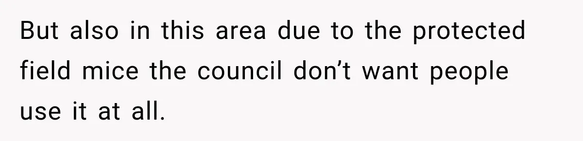But also in this area due to the protected field mice the council don’t want people use it at all.