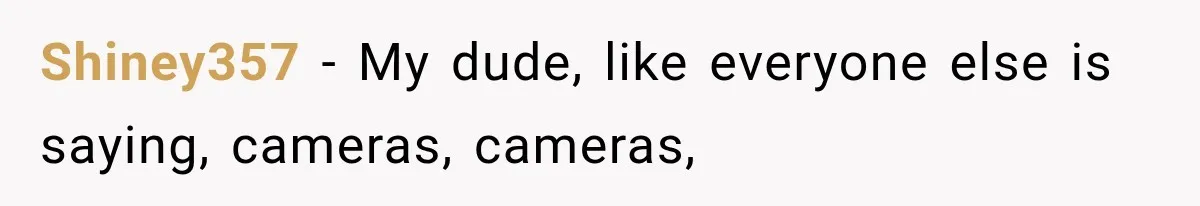Shiney357 − My dude, like everyone else is saying, cameras, cameras,