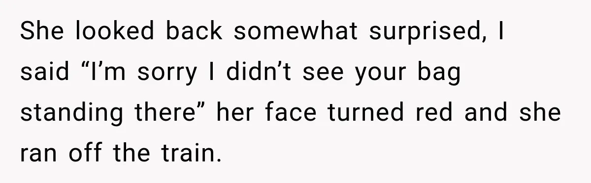 Woman Walks Straight Into A Man At Penn Station, Then Acts Like He’s The Problem She looked back somewhat surprised, I said “I’m sorry I didn’t see your bag standing there” her face turned red and she ran off the train.