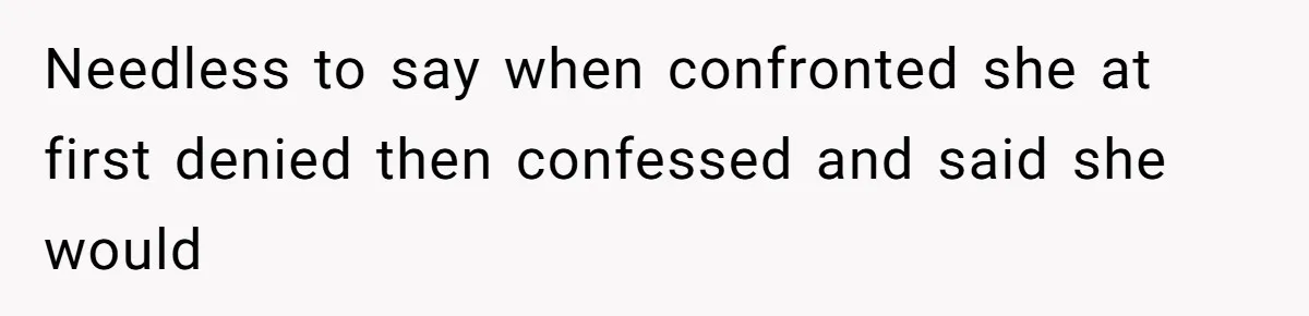Needless to say when confronted she at first denied then confessed and said she would