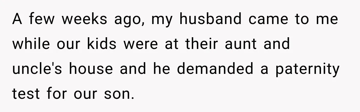 A few weeks ago, my husband came to me while our kids were at their aunt and uncle's house and he demanded a paternity test for our son.