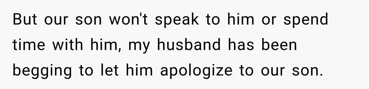 But our son won't speak to him or spend time with him, my husband has been begging to let him apologize to our son.