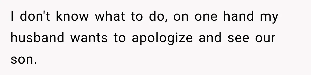 I don't know what to do, on one hand my husband wants to apologize and see our son.