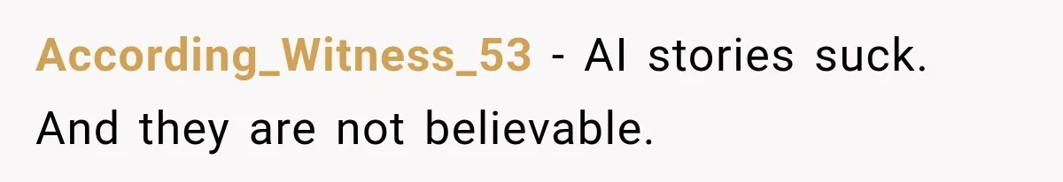 According_Witness_53 − AI stories suck. And they are not believable.