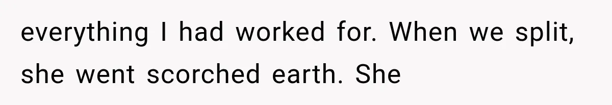 everything I had worked for. When we split, she went scorched earth. She