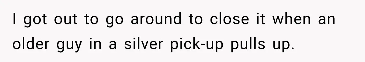 I got out to go around to close it when an older guy in a silver pick-up pulls up.