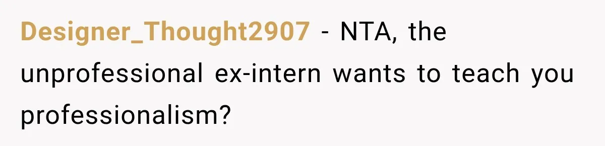 Designer_Thought2907 − NTA, the unprofessional ex-intern wants to teach you professionalism?