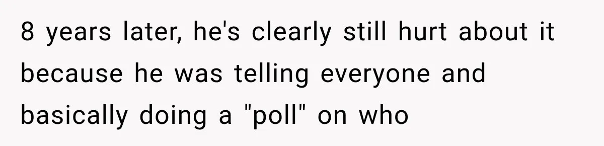8 years later, he's clearly still hurt about it because he was telling everyone and basically doing a "poll" on who