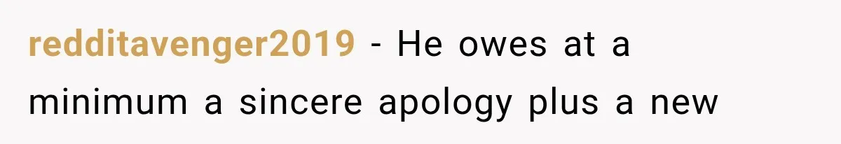 redditavenger2019 − He owes at a minimum a sincere apology plus a new