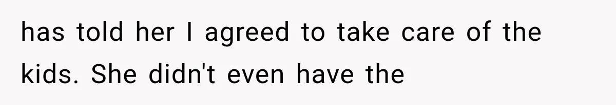 She Assumed Child-Free Relatives Would Babysit, But Her Plan Backfired Immediately has told her I agreed to take care of the kids. She didn't even have the