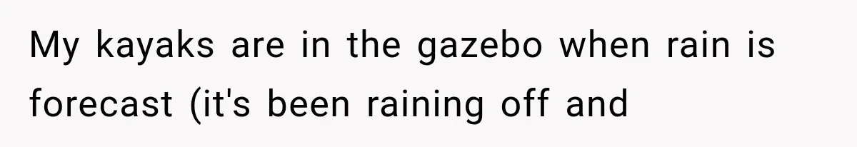 My kayaks are in the gazebo when rain is forecast (it's been raining off and