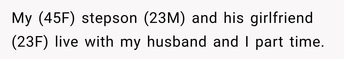 Stepson’s Girlfriend Moves In Half The Time, But His Parents Feel Like Invisible Roommates My (45F) stepson (23M) and his girlfriend (23F) live with my husband and I part time.