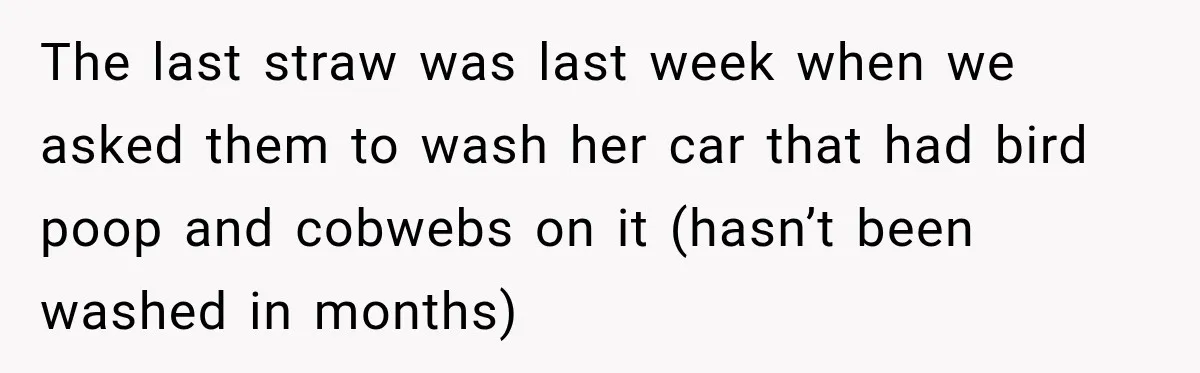 Stepson’s Girlfriend Moves In Half The Time, But His Parents Feel Like Invisible Roommates The last straw was last week when we asked them to wash her car that had bird poop and cobwebs on it (hasn’t been washed in months)
