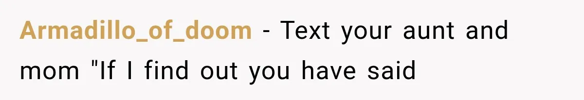 Armadillo_of_doom − Text your aunt and mom "If I find out you have said